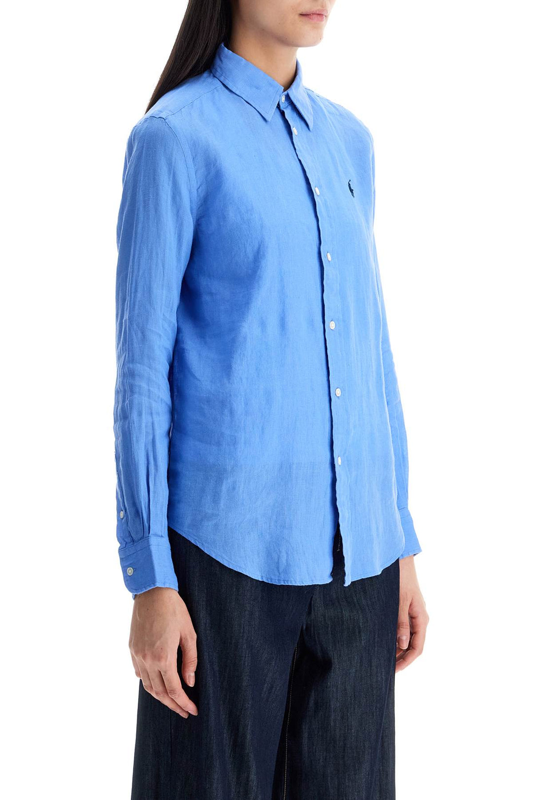 Long Sleeve Linen Shirt Harbor Island Blue For Women