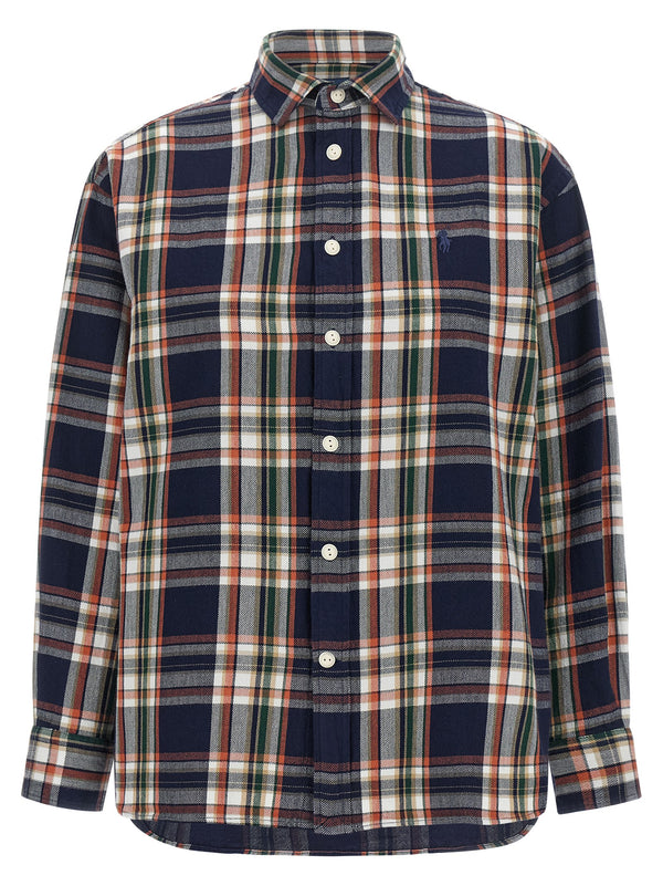 Checked Shirt With Embroidered Logo Shirt And Blouse Blue