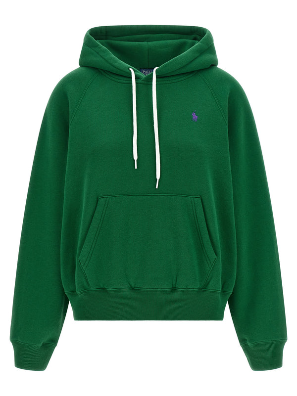Embroidery And Hoodie Sweatshirt Green