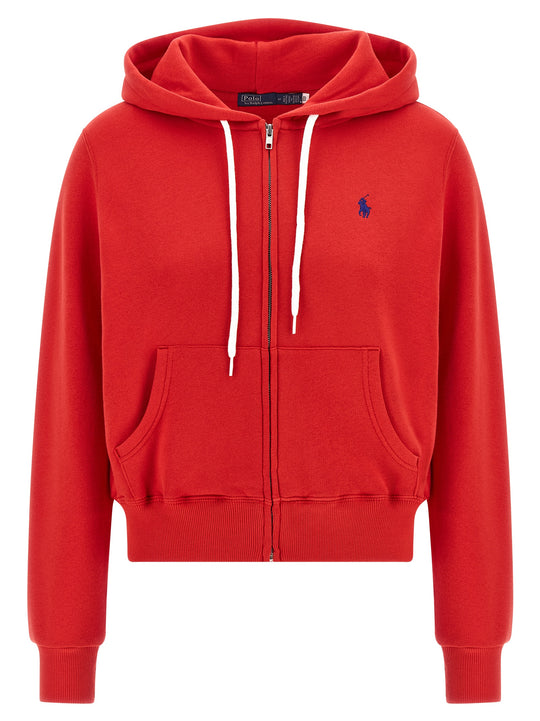 Logo Embroidery Hoodie Sweatshirt Red