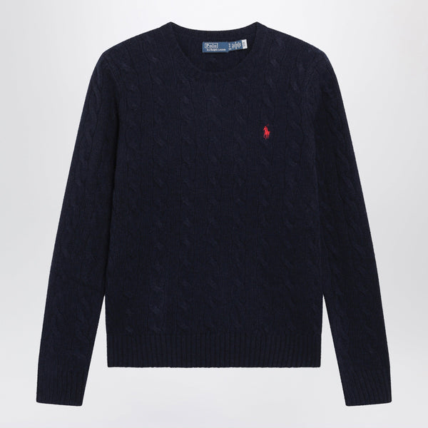 Crewneck Cable-Knit Wool And Cashmere Sweater In Navy