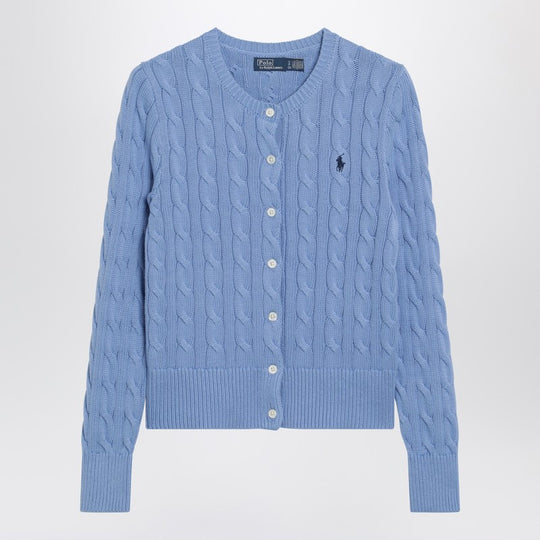 Light Blue Cable-Knit Cotton Cardigan