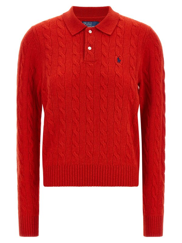 Braided Knit Shirt Polo Red