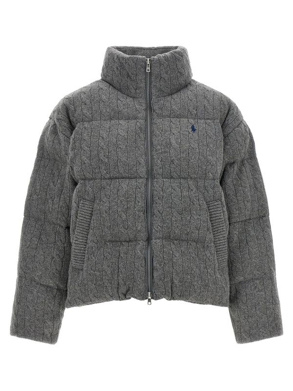 Knitted Braided Down Jacket Puffer Jackets Gray