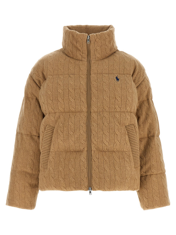 Knitted Braided Down Jacket Puffer Jackets Beige