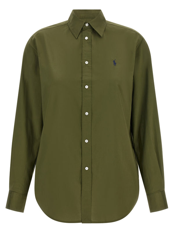 Logo Embroidery Cotton Shirt Shirt And Blouse Green