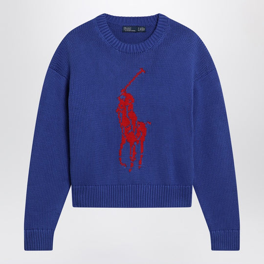 Purplish Blue Sweater With Logo Intarsia