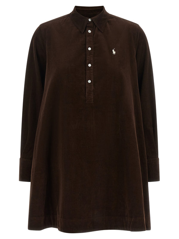 Corduroy Dress With Embroidery Dresses Brown