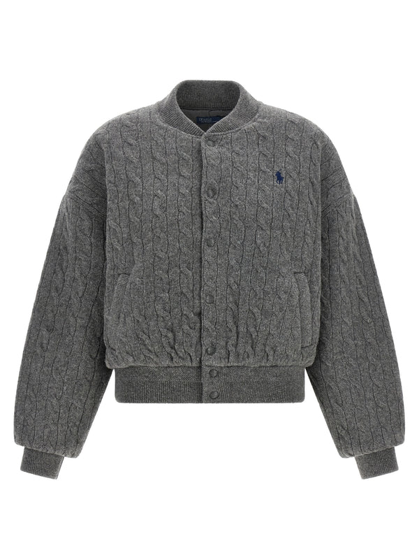 Padded Knit Braided Bomber Jacket Puffer Jackets Gray