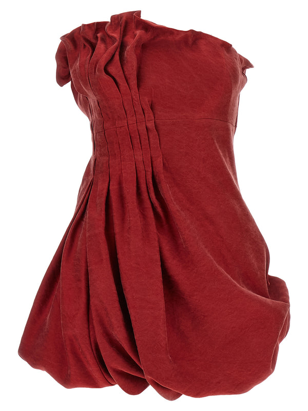 Asymmetrical Dress With Pleats Dresses Red
