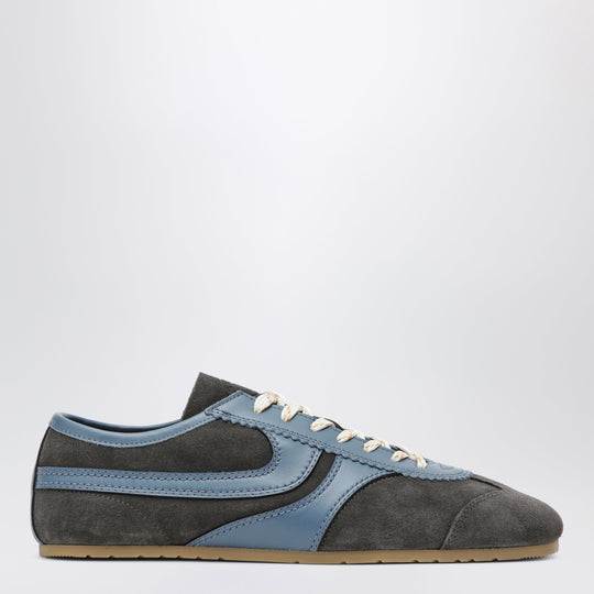 Steel Grey Leather And Suede Sneakers