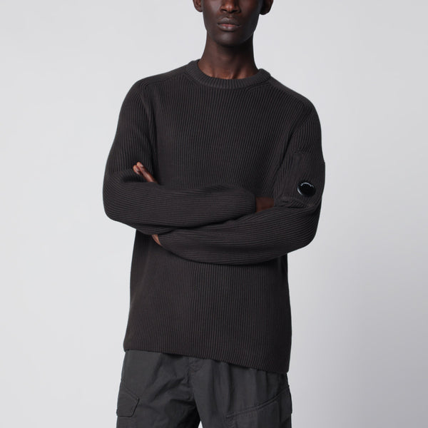 Dark Grey Cotton-Blend Ribbed Sweater