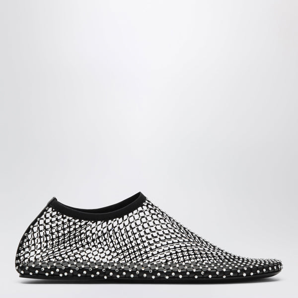 Black Minette Slip-On Mesh Ballet Flats With Crystals