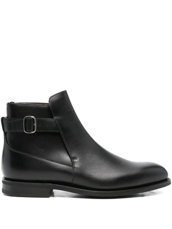 Buckle-Fastening Leather Ankle Boots