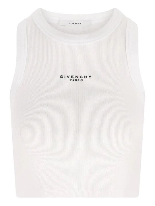 Cotton Cropped Tank Top With Givenchy Paris Print