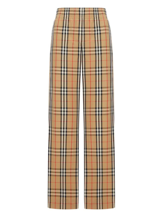 Check Cotton Wide-Leg Trousers With Contrasting Side Stripes
