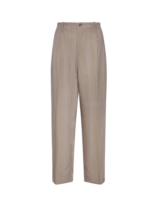 Wool Blend Trousers With Pinstripe Pattern