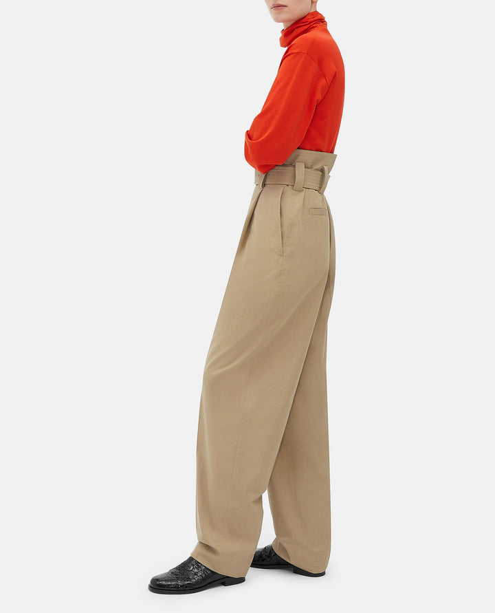 High-Waisted With Cotton Belt Trousers Beige