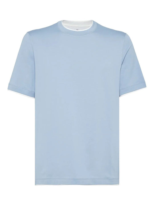 Cotton Jersey Crew Neck T-Shirt With Faux-Layering