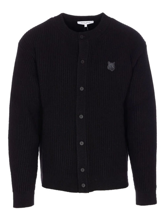 Fox Head Wool Ribbed Cardigan