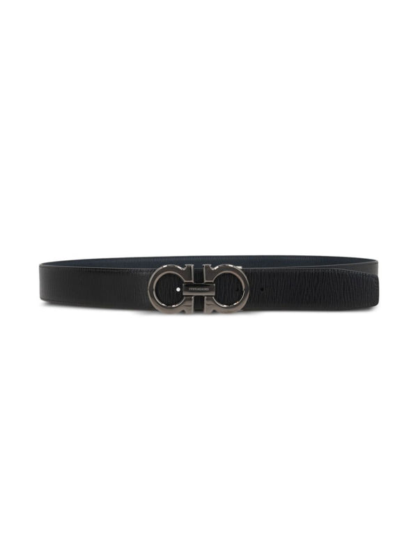 Semi-Matt Grained Leather Reversible Gancini Belt