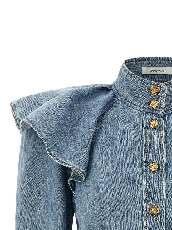 Zimmermann Crush Denim Shirt and Blouse - Blue | 882cafe10c19f5db4e13ae1fae52d84d0d7e8440