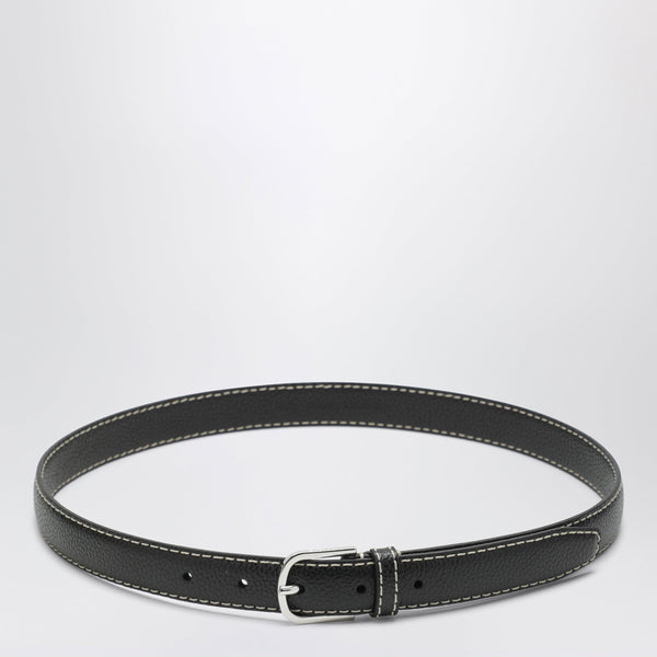 Slim Hammered Leather Belt In Black