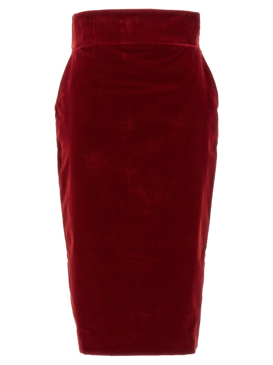 Velvet Midi Skirt Skirts Red