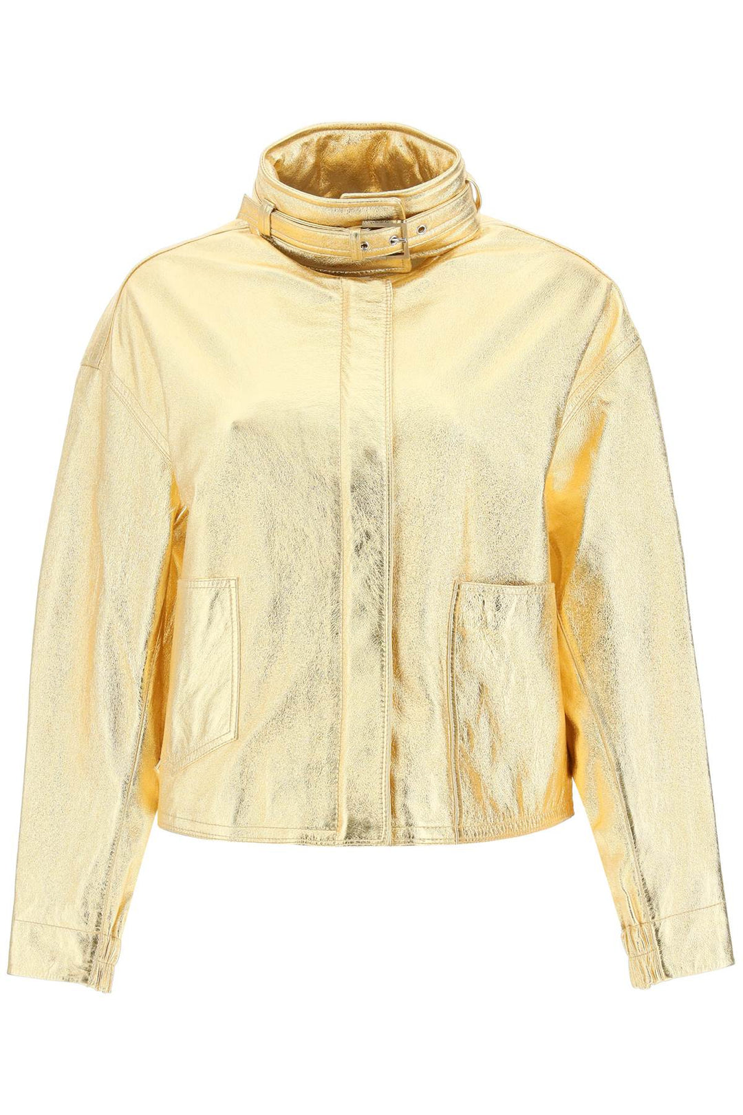 'Houston' Gold Laminated Leather Bomber Jacket