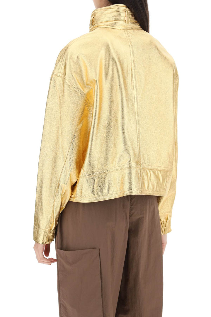 'Houston' Gold Laminated Leather Bomber Jacket