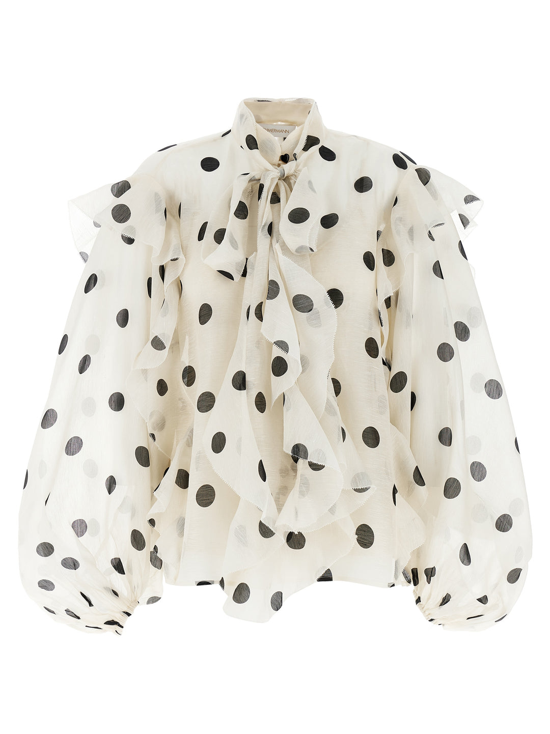 Crush Tie Neck Ruffle Shirt, Blouse White/Black