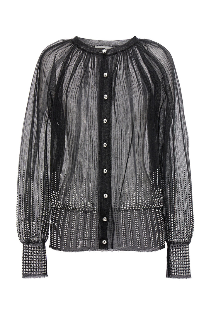 Mesh Studs Cardigan Sweater, Cardigans Black