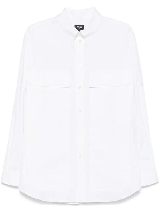 Topstitched Fendi Roma Lettering Cotton Shirt