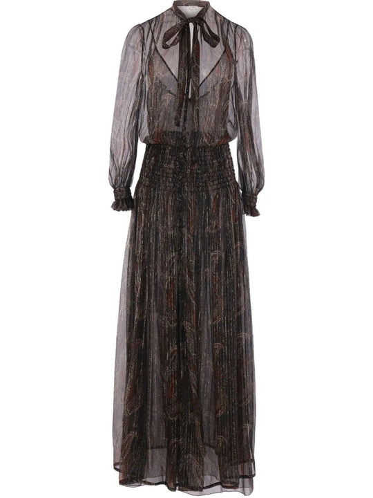 Semi-Sheer LavalliÈRe Maxi Dress In Lurex Paisley
