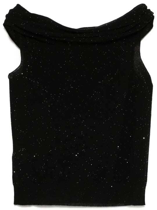 Micro Sequined Semi-Sheer Wool Top