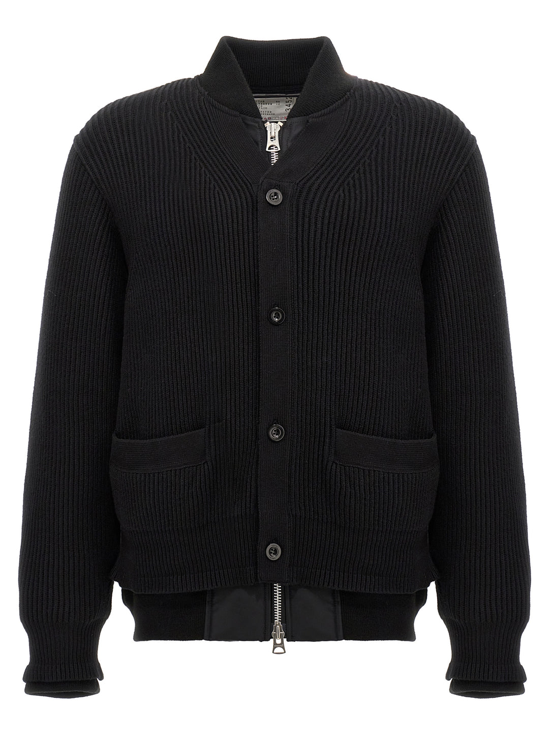 Nylon Insert Cardigan Sweater, Cardigans Black