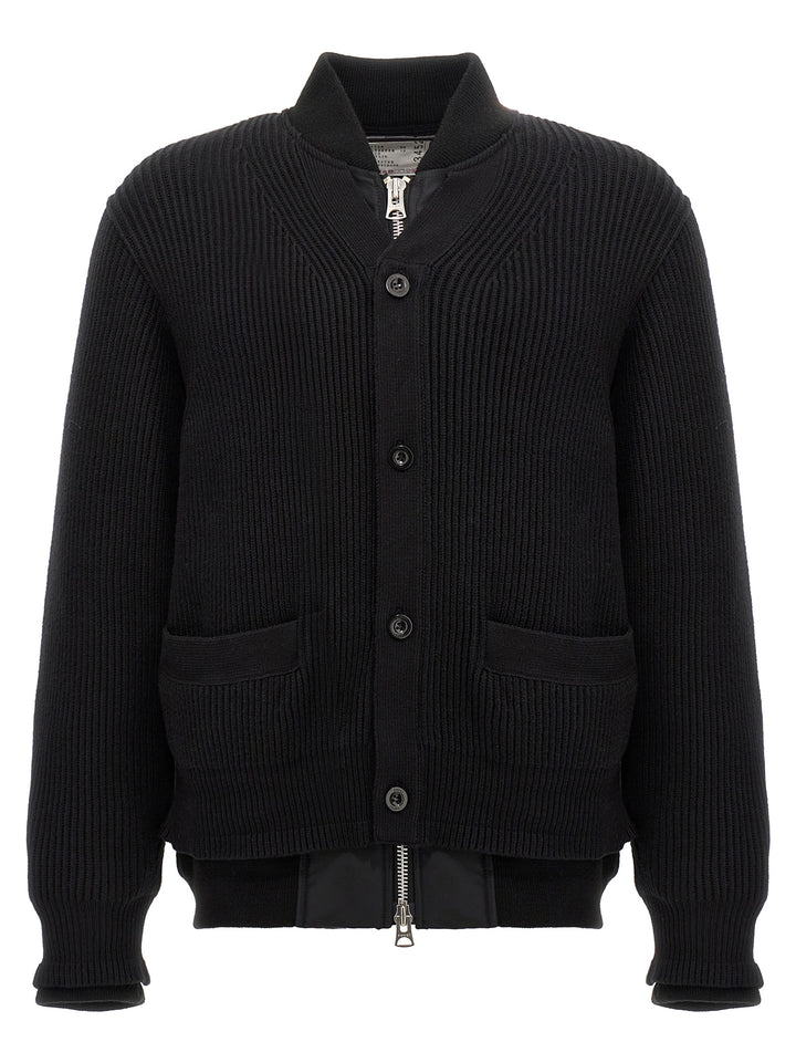 Nylon Insert Cardigan Sweater, Cardigans Black