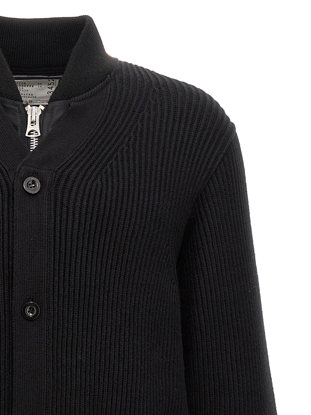 Nylon Insert Cardigan Sweater, Cardigans Black