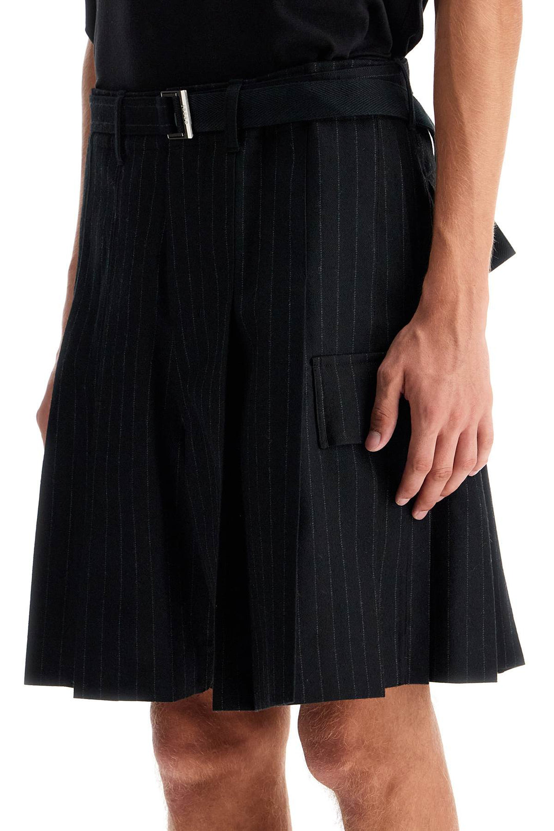 Striped Pleated Bermuda Shorts