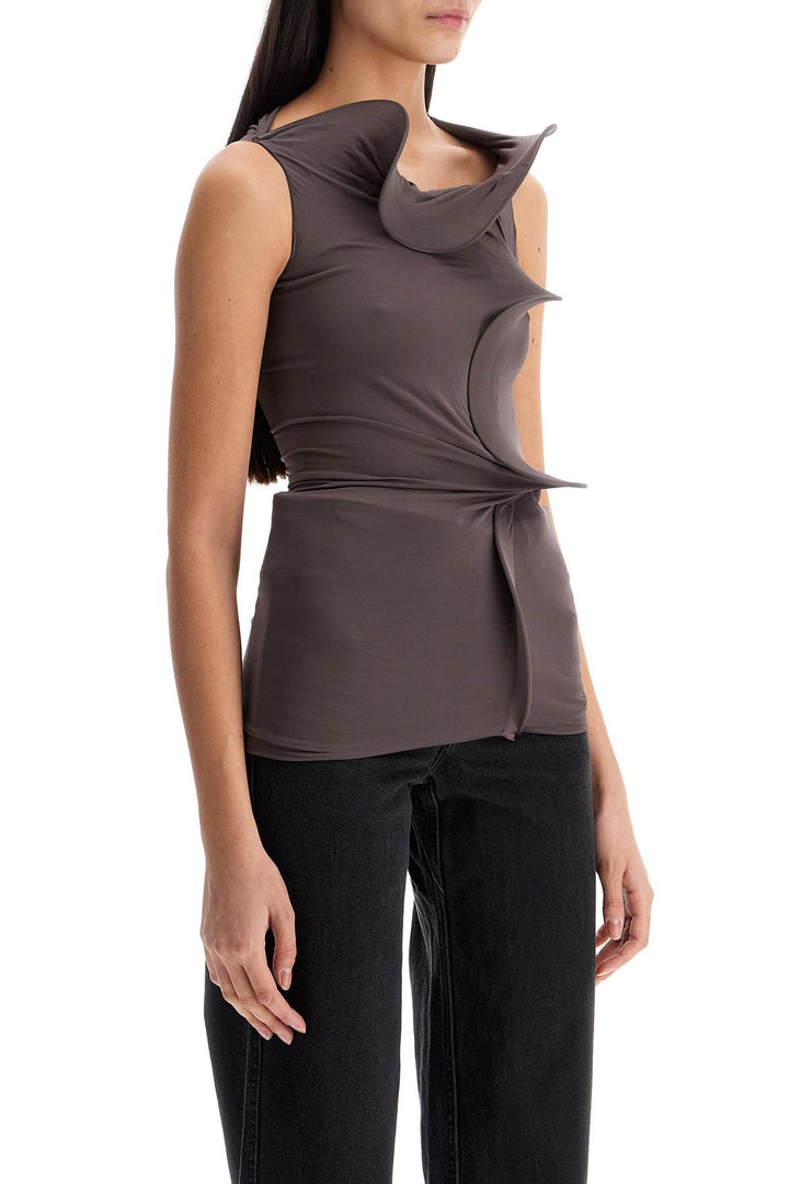 Smoke Gray Viscose Tank Top With Wide Neckline