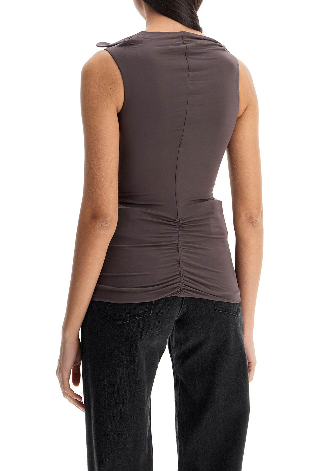 Smoke Gray Viscose Tank Top With Wide Neckline