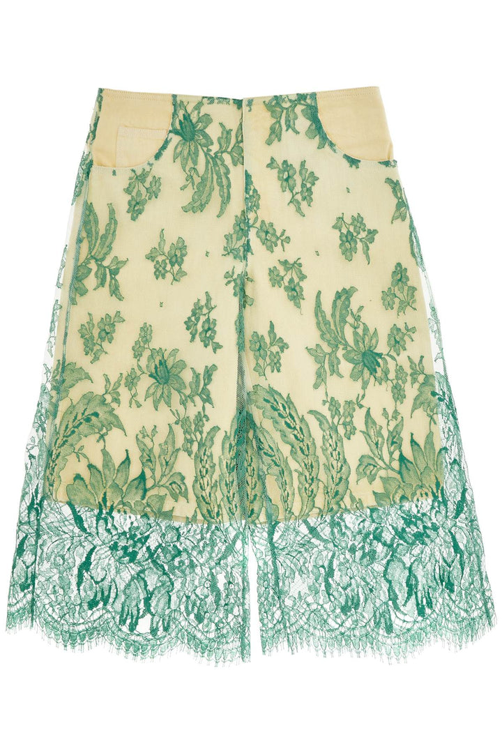 Mint Green Lace Shorts With Floral Embroidery