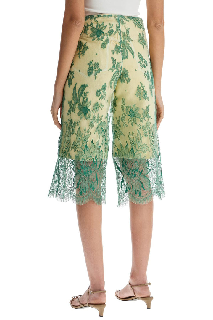 Mint Green Lace Shorts With Floral Embroidery