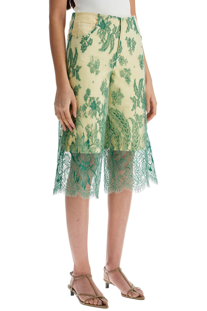 Mint Green Lace Shorts With Floral Embroidery