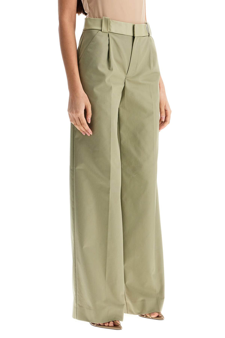 Wide Leg Green Linseed Cotton Trousers