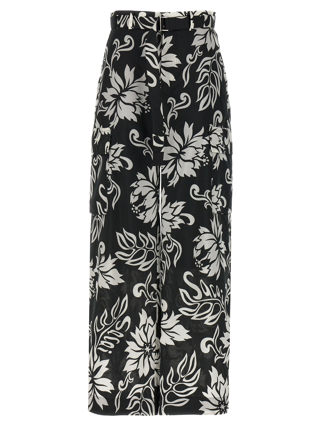Sacai Floral Print Trousers Pants - White/Black | df19ca54e54d75599cf4931b631f08198074dad9