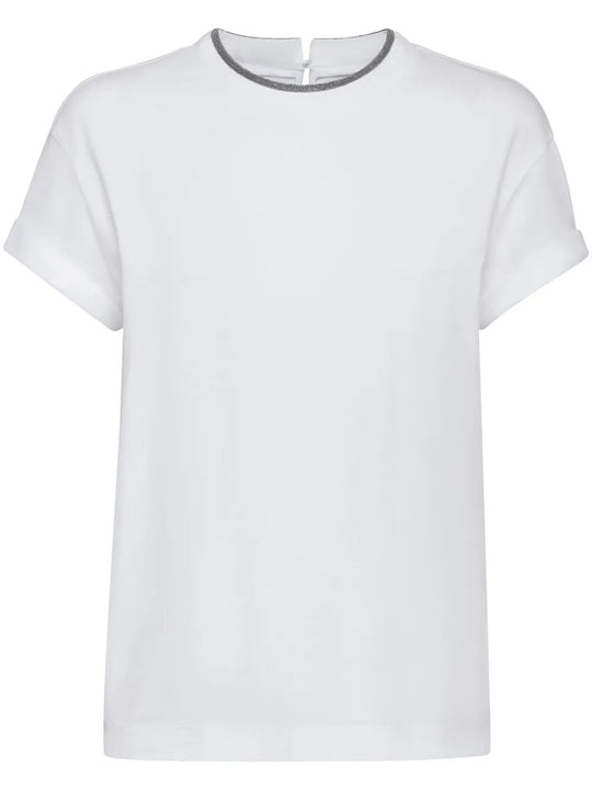 Stretch Cotton Jersey T-Shirt With Precious Faux Layering
