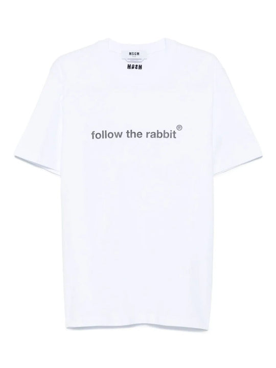Follow The Rabbit Print Cotton T-Shirt