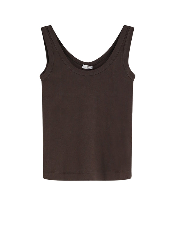 Cotton Blend Tank Top With Back Monili Detail
