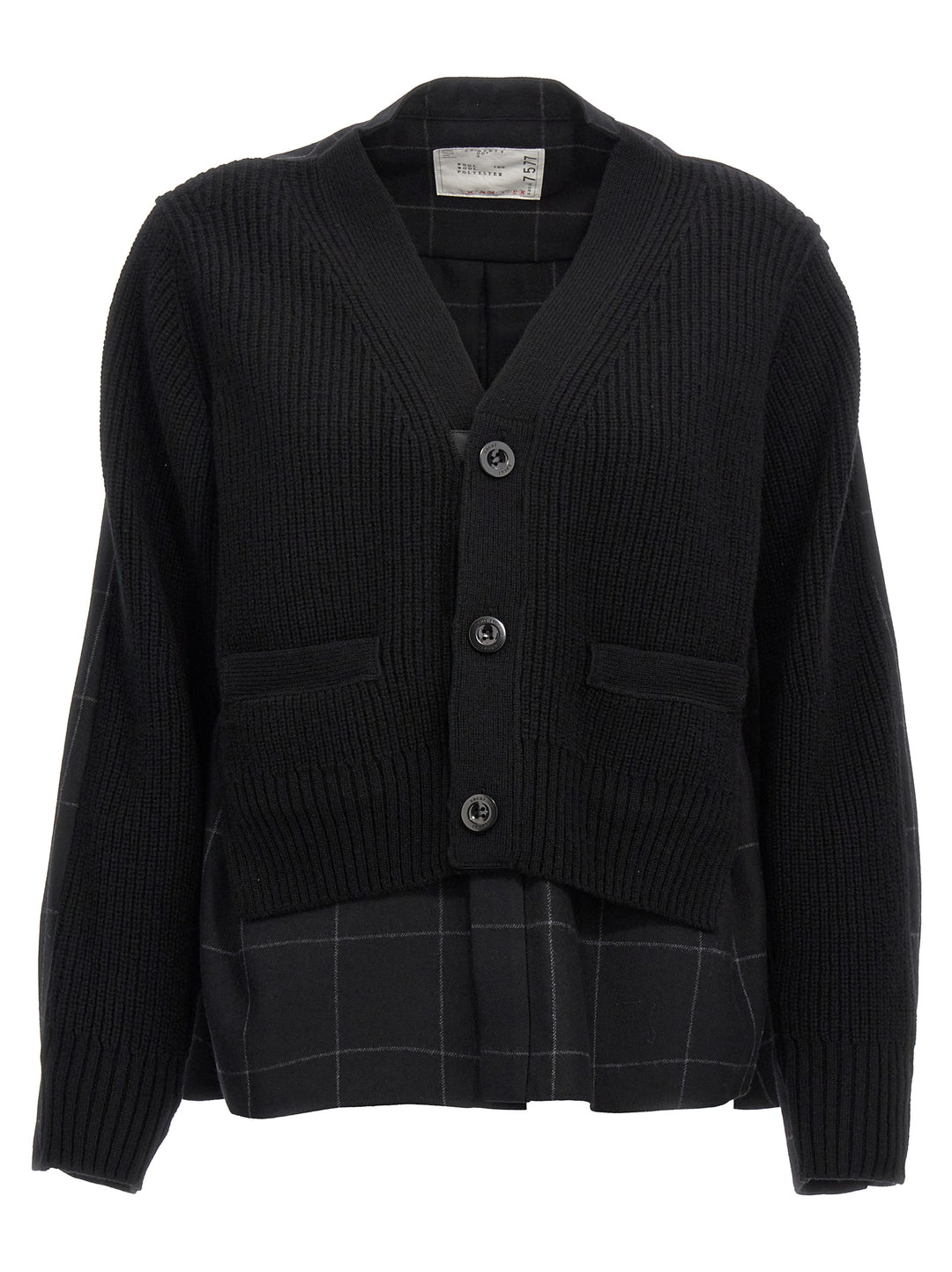 Windowpane Knit Sweater, Cardigans Black